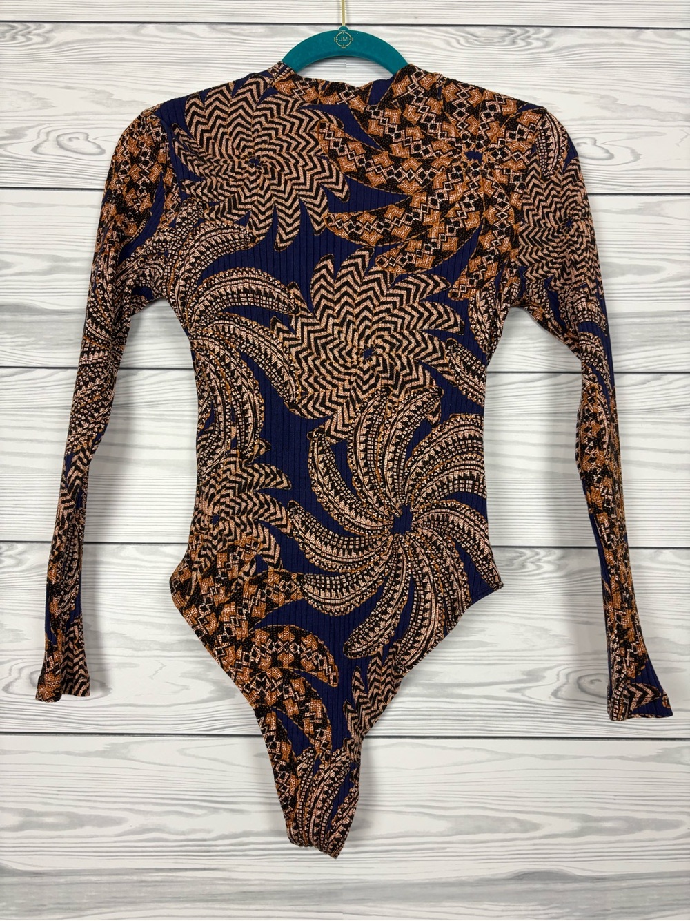 FARM Rio black/gold psychedelic foliage bodysuit size large - Picture 8 of 12